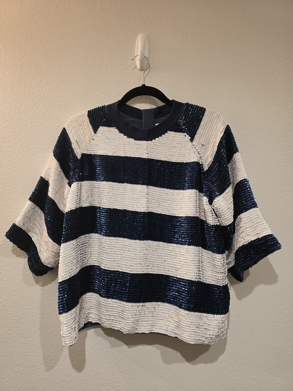 Sequined Navy and White Striped Women's Top